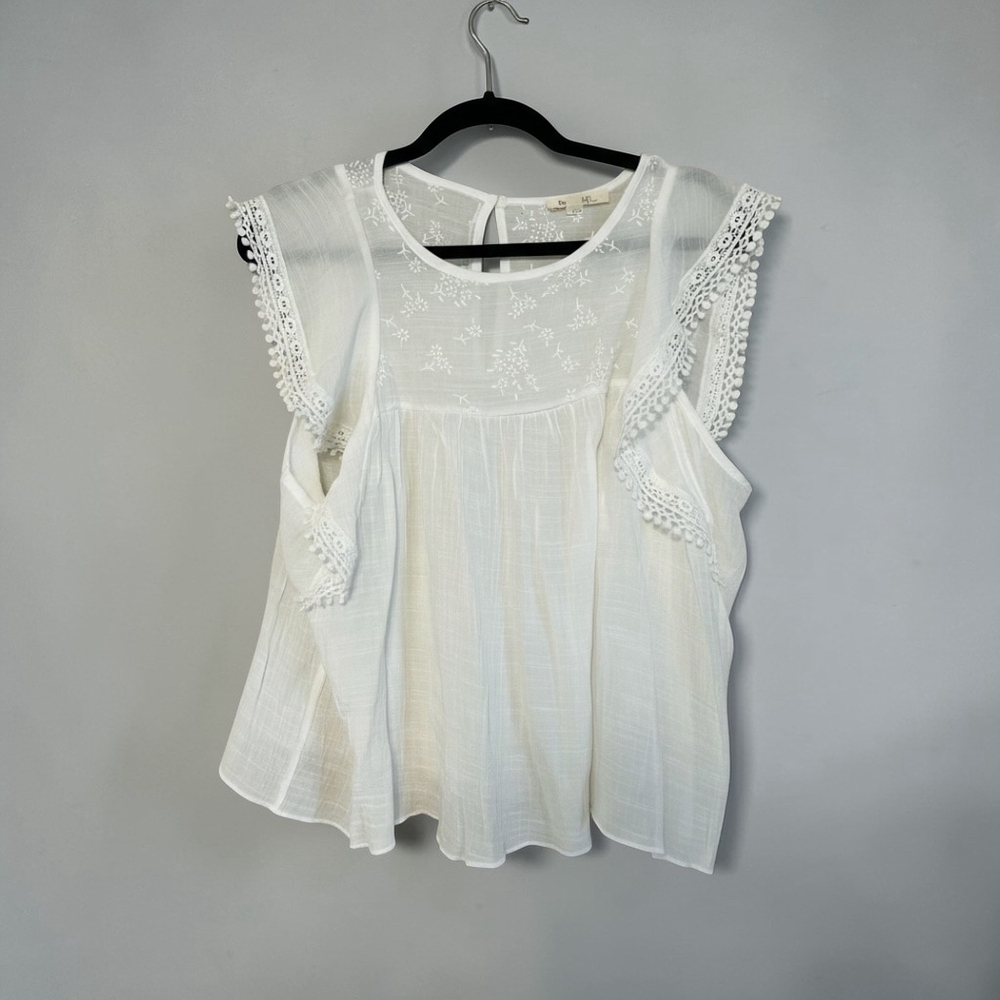 Rebellion again Women's Shear White Embroidered Blouse M Boho Coquette